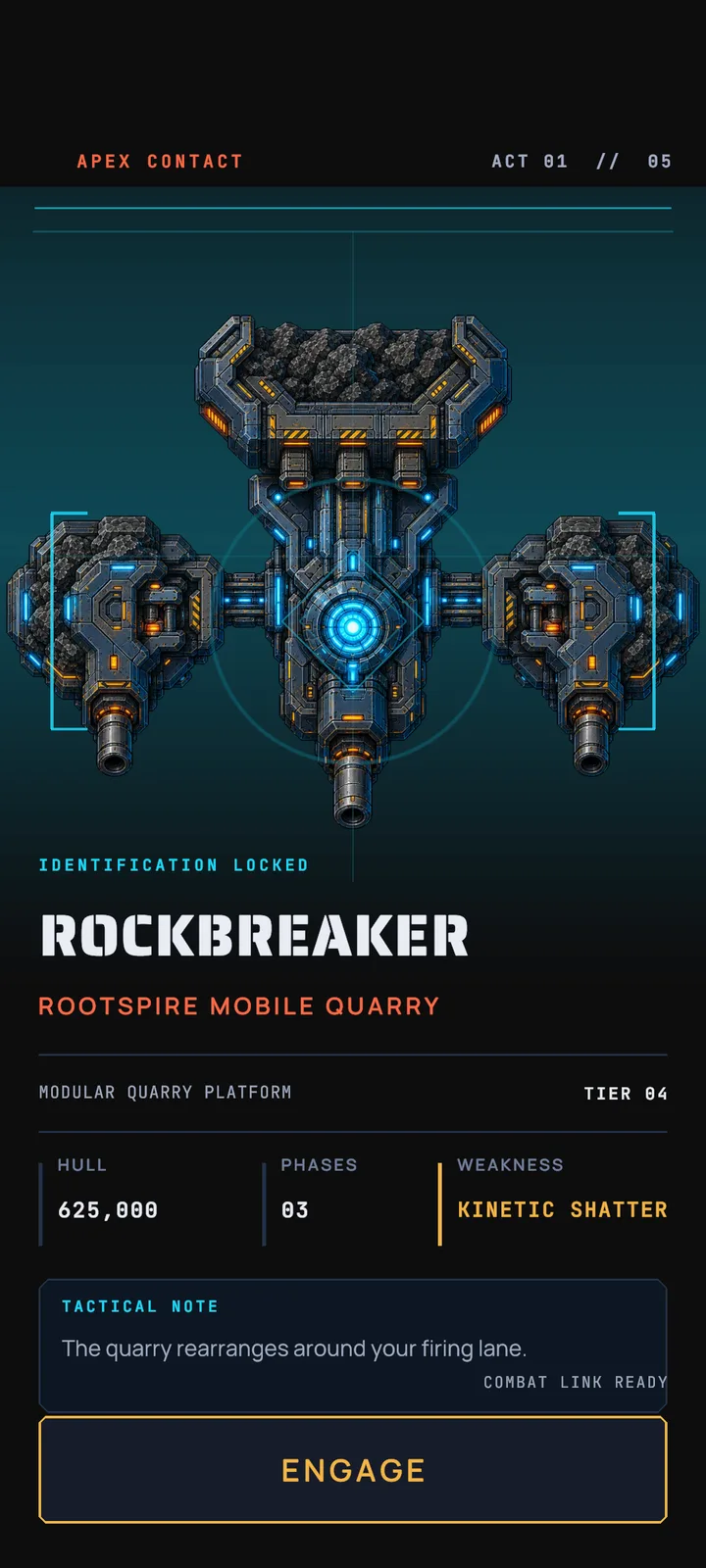 Surge encounter briefing for the Rockbreaker quarry platform boss